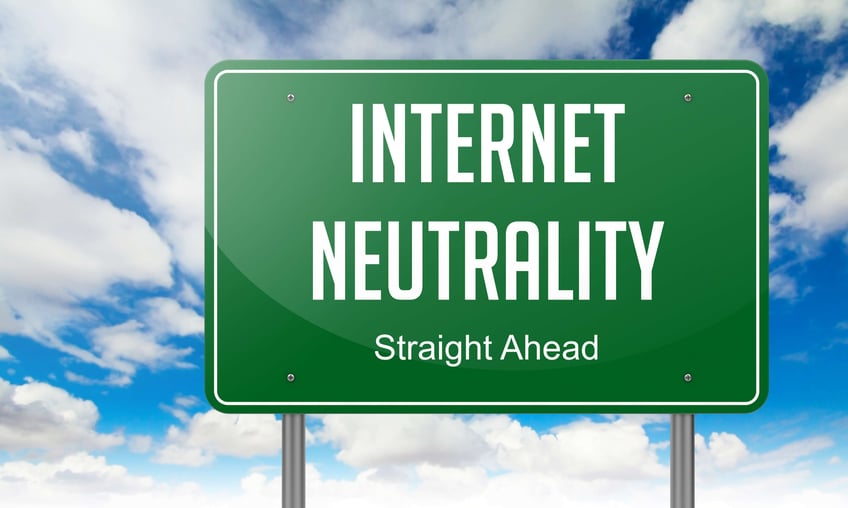 Internet neutrality road sign with blue skys