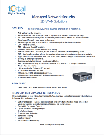 MNS 1-page security features list for Managed Network Security