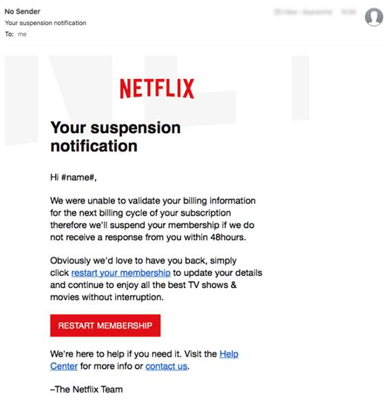 Netflix phishing email screenshot