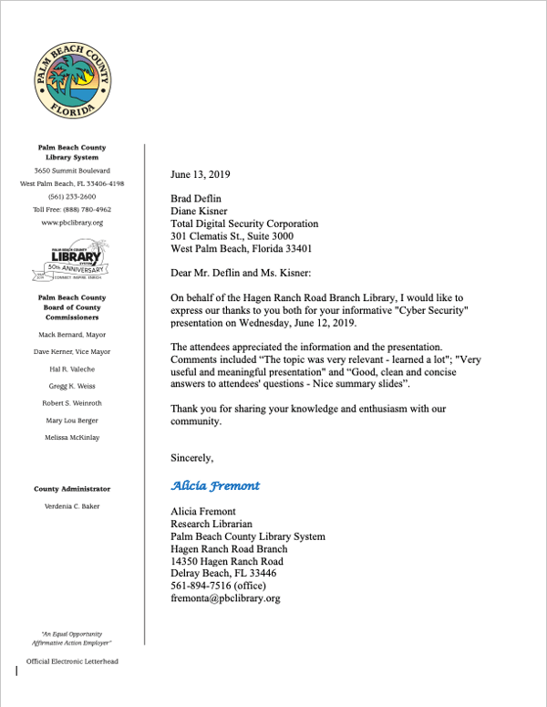 Palm Beach County Library Cyber Security Event