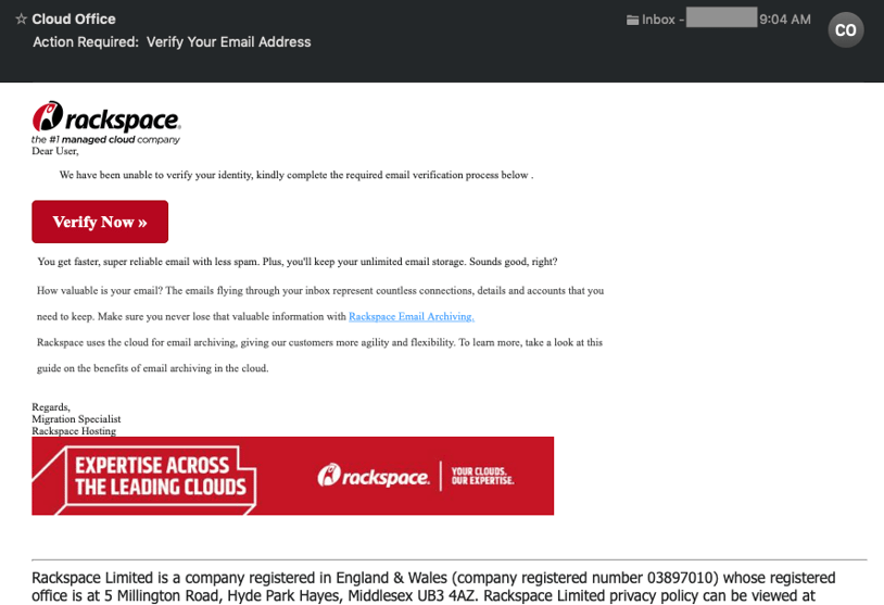 Rackspace email verification scam.