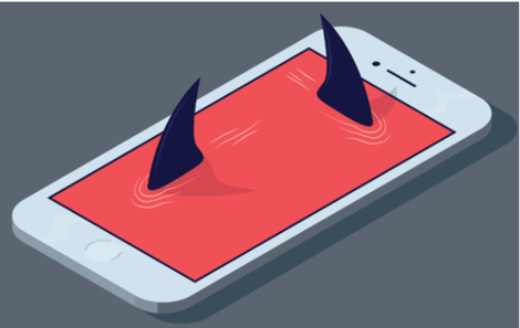 graphic of a smart phone with shark fins