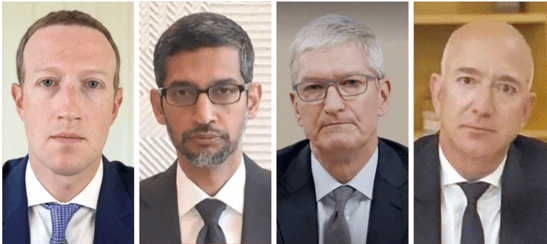 left to right portraits of four Big Tech leaders in suit and tie