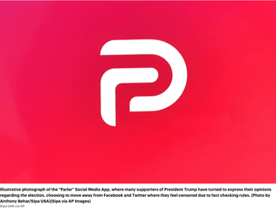 Red background with Parler logo