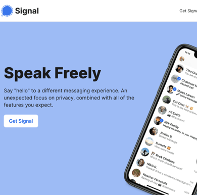 Speak freely - Screen Shot from the singal.org website
