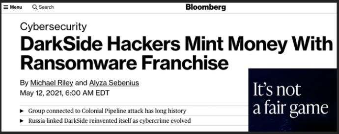 Bloomberg headline ransomware gangs printing money