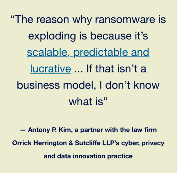 a headline about the ransomware business model and scalability