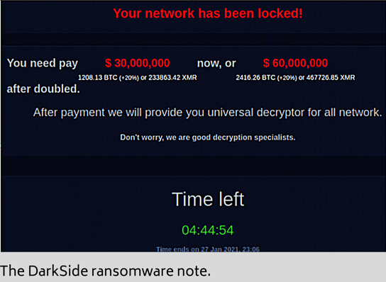 a screenshot of the DarkSide ransomware note