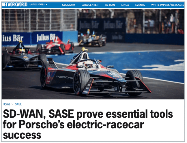 Image by Parsche of E-cars racing with SD-WAAN and SASE technology for private internets