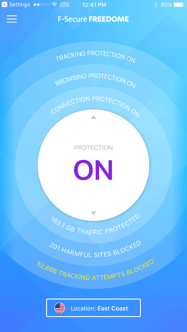Screenshot of F-Secure Freedome VPN app main page