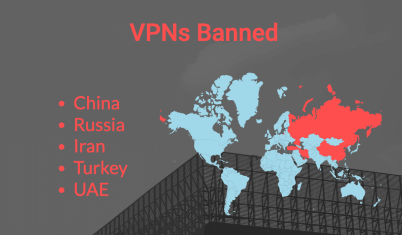 color-coded map of countries that ban VPNs