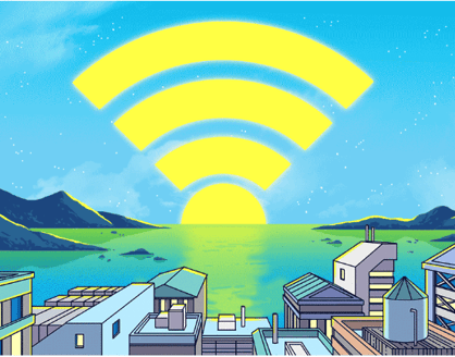 colorful drawing of WiFi symbol and 5G
