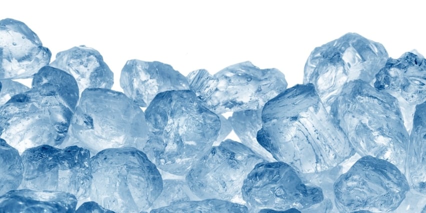 blue ice cubes piled high