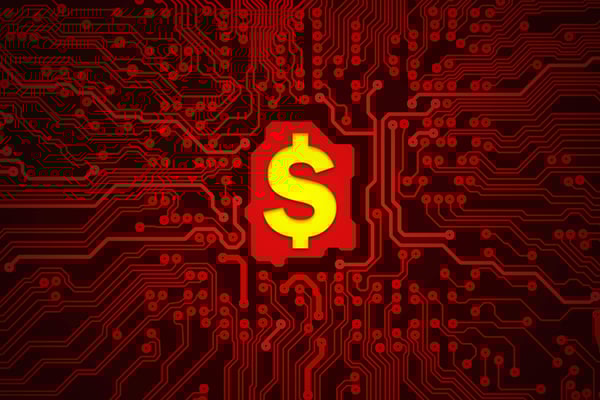 red ransomware chip tellow dollar sign