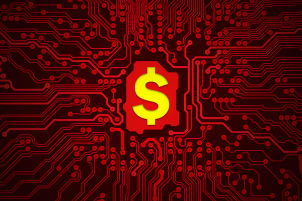 red ransomware chip tellow dollar sign