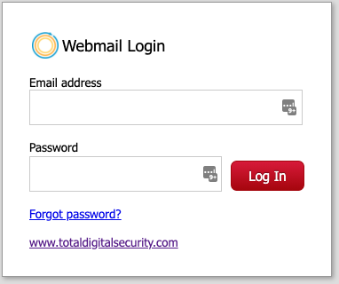 screenshot of private email login for webmail