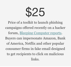 screenshot of phishing toolkit headline selling exploit software for $25
