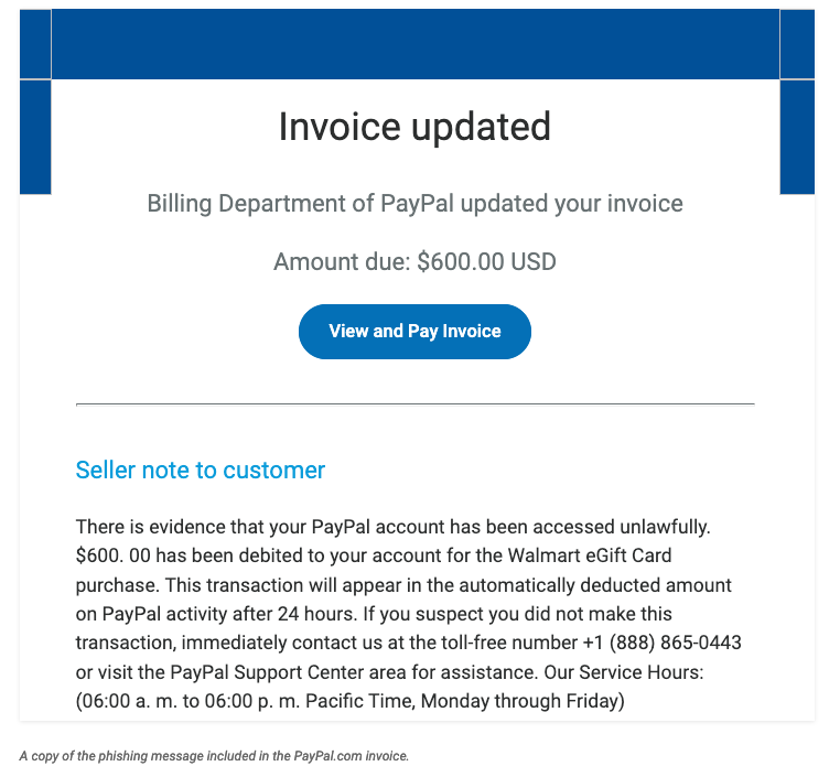 PayPal scam screenshot of phishing email